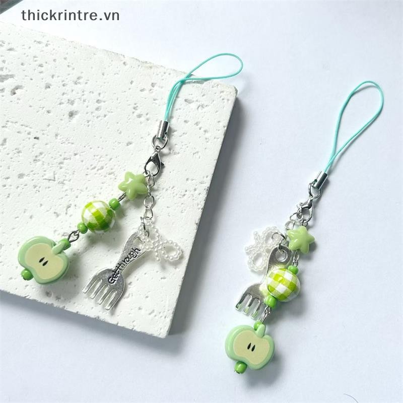 THI Dễ Thương Ngọt Ngào Ngôi Sao Xanh Nơ Hạt Móc Khóa Mặt Dây Đeo Điện Thoại Di Động Dây Ba Lô Quyến Rũ Túi Trang Trí Quà Tặng Nữ Tính VN