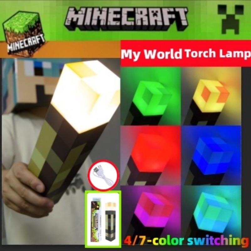 2 Chiếc Minecraft Đèn Pin 4 / 7 Màu Sắc Thế Giới Của Tôi Trò Chơi Sạc Đêm LED Đèn Pin USB Sạc Trang Trí Phòng Ngủ Quà Tặng Cho Trẻ Em