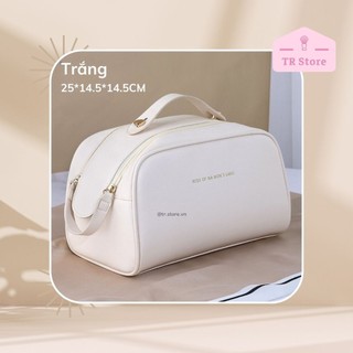 Túi đựng mỹ phẩm Rose da PU cao cấp 2 zip lớn hình thang