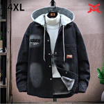 Denim Người Đàn Ông Thanh Thiếu Niên Lông Cừu Độn Sinh Viên Velvetlined Độn Giữ Ấm Trùm Mũ Trùm Mũ Nhung Áo Khoác — ảnh 1