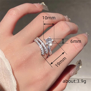 S925 Bạc Ngôi Sao Mặt Trăng Nhẫn Zircon Đơn Giản Trang Sức Thời Trang Quà Tặng Nữ