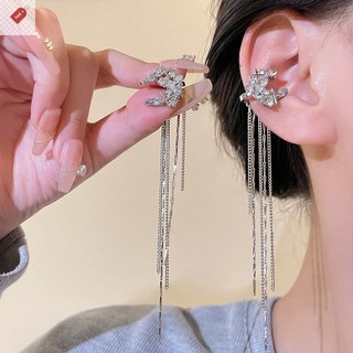 ALIK Thời Trang Sáng Bóng Zircon Mặt Trăng Ngôi Sao Dài sel Kẹp Tai Bông Tai Thiết Kế Hợp Thời Trang Nữ Vòng Đeo Tai Dự Tiệc Trang Sức VN