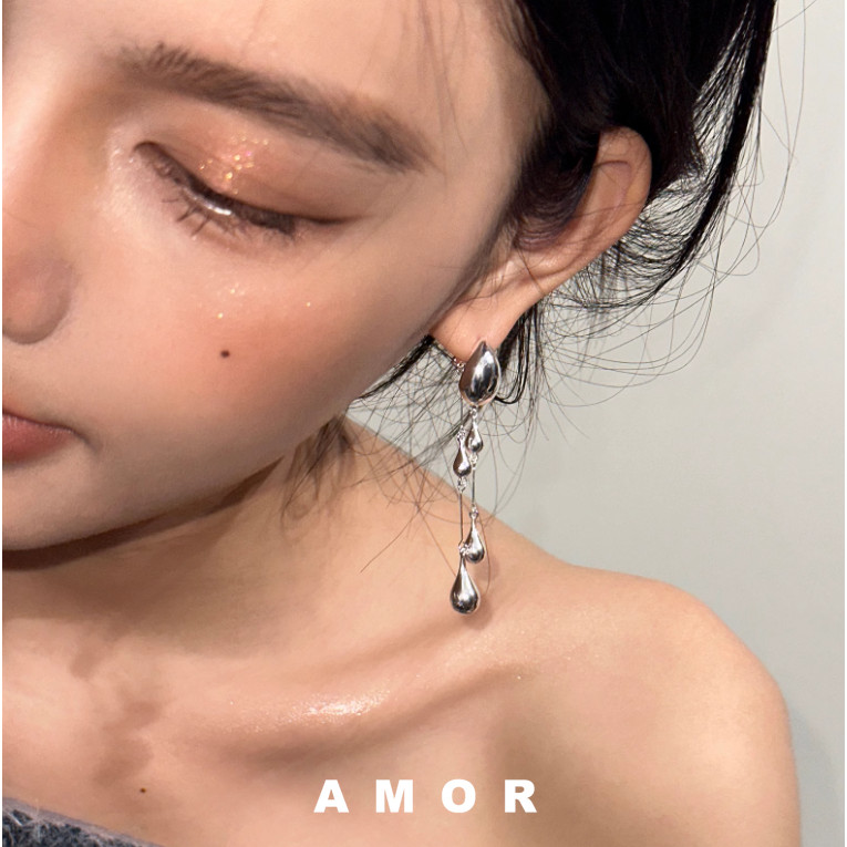 Bông tai dài Waterdrop Flow Su phong cách đeo kép phía trước và phía sau