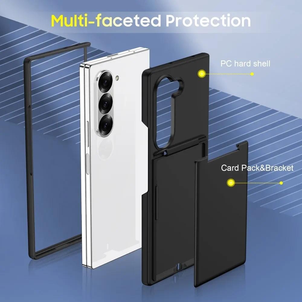 Dành Cho Samsung Galaxy Z Fold 6 5 Fold6 Fold5 5G Ví Điện Thoại Có Khe Cắm Thẻ Chân Đế Chống Sốc Bền Cứng Bảo Vệ