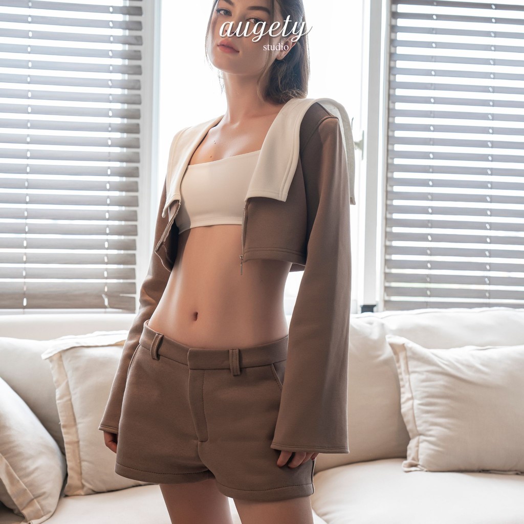 Set Áo Tay Dài Nỉ Form Croptop Và Quần Shorts Nỉ Augety Studio, NICO SWEAT Set