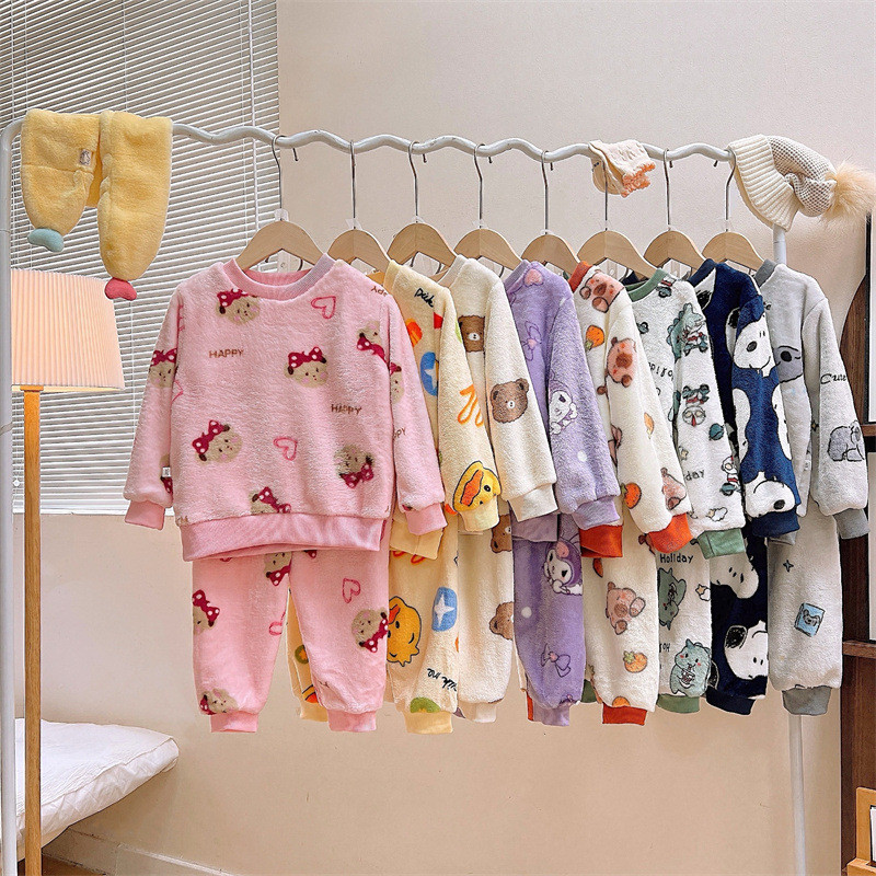 Phong Cách Mới Trẻ Em Homewear 90-160 Kích Thước Bộ Đồ Ngủ Trung Bình Lớn Trẻ Em Hoạt Hình Dễ Thương Dày Áo Chui Đầu Quần Áo Mùa Thu Quần Dài CQXS