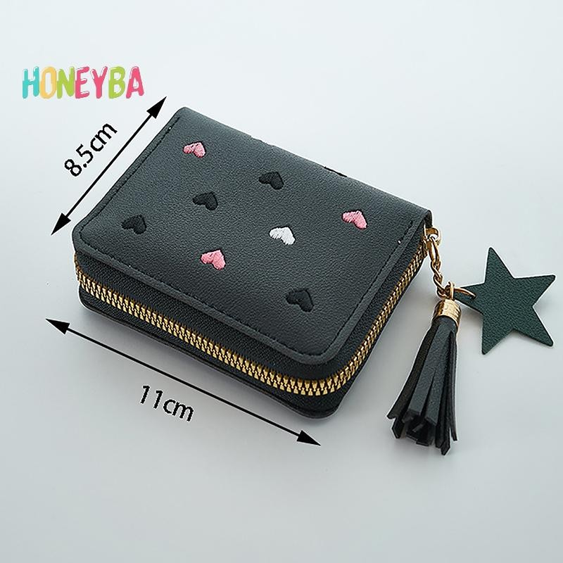 < Honeyba > Ví Nữ Nhỏ Ngắn Ví Bé Gái Dễ Thương Dây Kéo Da Ví Đựng Tiền Xu Nữ Ví Cầm Tay Ví