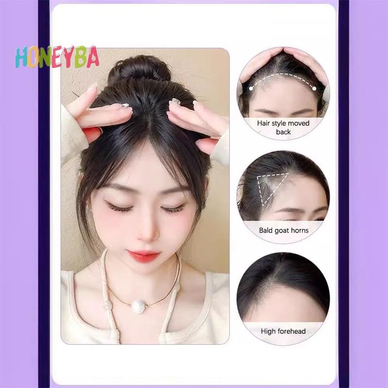 < Honeyba > Phần giữa Fake Bangs Fringe Tổng hợp Topper Hairpiece Clip-In Bang Nối dài Áo choàng vô hình tự nhiên Phụ nữ