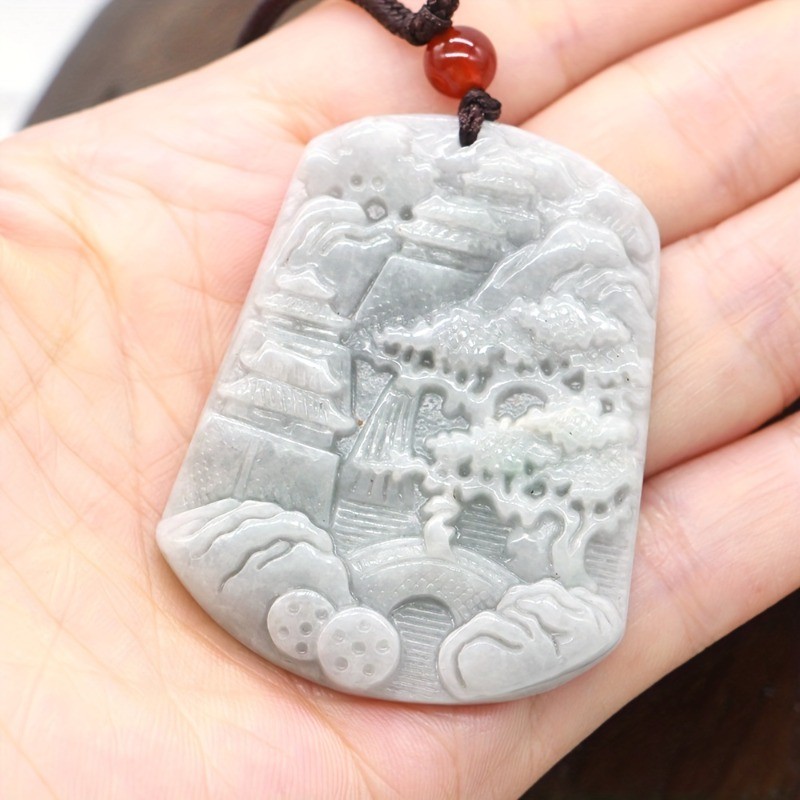 Mặt dây chuyền ngọc bích tự nhiên Mặt dây chuyền thương hiệu phong cảnh khắc tay Phong cách nam nữ