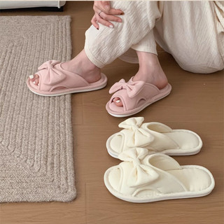 XIXITIAO Dép Nhà Thoải Mái Thời Trang Dễ Thương Nơ Vải Lanh Cotton Bốn Mùa Đa Năng Nữ