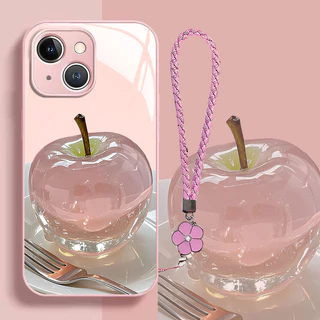 Vỏ Thích Hợp Cho iPhone 11 / 12 / 13 / 14 / 15 / 16 Pro Max Apple x / xr / xsmax, Vỏ bảo vệ điện thoại nữ bằng kính lỏng thời trang trái cây pha lê, dây buộc điện thoại, chống sốc,
