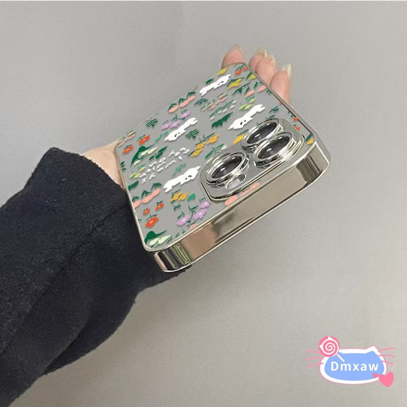 Ốp Điện Thoại Hoa Gương Mạ Điện Cho Redmi Note 14 13 12 Pro Plus 12 Turbo 11 11S 11T 10 Pro 10T 13 13C 13R 12 12C 10A 5G 4G Vỏ Toàn Màn Hình Chạy Chó Chống Sốc