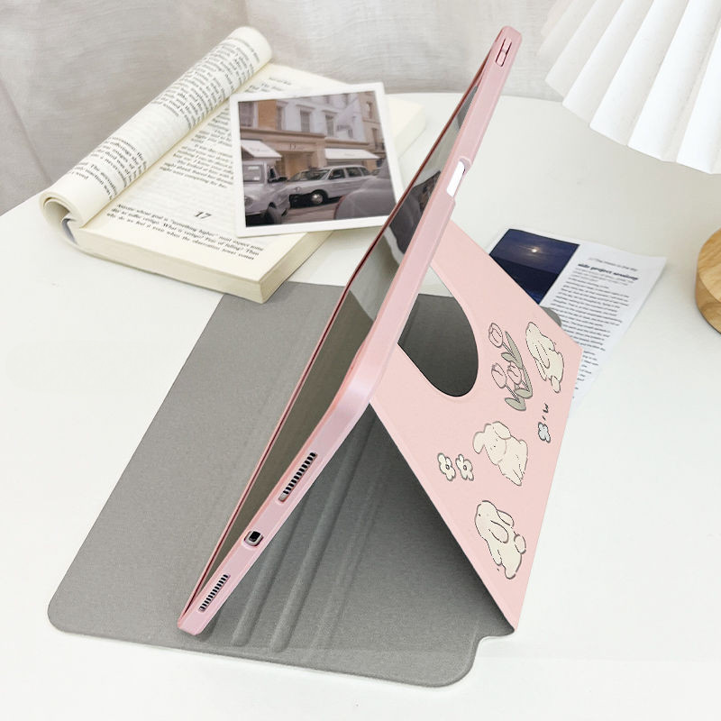 Ốp Lưng Máy Tính Bảng Cho iPad2024air6 Pro11Air3 / 4 / 5 10.9gen10th2022Mini4 / 5 / 67.9 8.3Air1 / 2 9.7gen7gen8gen9 10.2Cartoon tulip Thỏ Xoay 360 Độ Vỏ Bảo Vệ Acrylic Chống Uốn