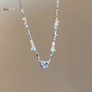 Julyhot Nhiều Màu Sắc Đá Nghiền Đính Hạt Vòng Cổ Dành Cho Nữ Cô Gái Ánh Sáng Sang Trọng Trái Tim Ngọt Ngào Xương Đòn Dây Chuyền Phụ Kiện Trang Sức Quà Tặng Massivedeals