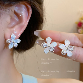 Bông tai hoa pha lê nhân tạo Zircon kim bạc dành cho nữ Phụ kiện đi lại ngọt ngào và thời trang Hàn Quốc