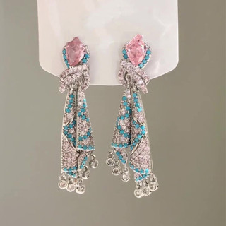 Kim Cương Thắt Nút Nước Thả Tua Rua Bông Tai Pháp Retro Sang Trọng Bông Tai Cao Cấp Độc Đáo Nữ