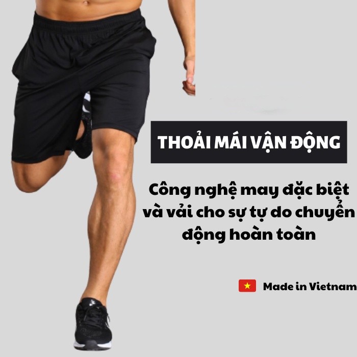 Quần đùi nam thể thaovải thun lạnh 2 túi khóa kéo vải dày co dãn 4 chiều-