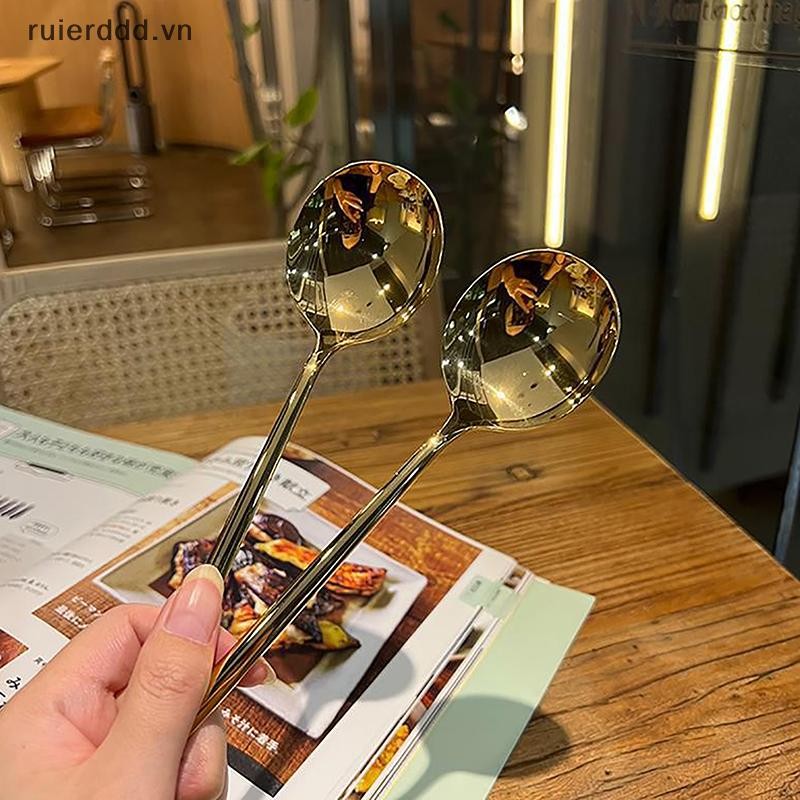 # ruierdd # Thìa nhà bếp vuông lớn bằng thép không gỉ Muỗng súp cơm đáy phẳng cho món tráng miệng Kem phục vụ thìa Bộ đồ ăn.