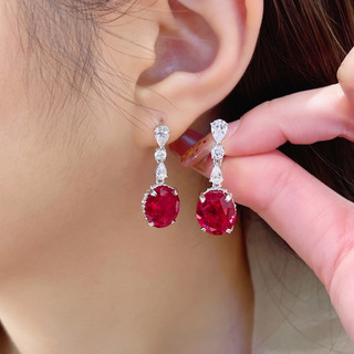 Châu Âu Mỹ ins Phong Cách Mới Đính Kim Cương Hình Bầu Dục Đỏ Corundum Phù Hợp Với Nữ