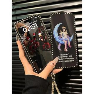 Ốp điện thoại Kính kim cương lấp lánh sang trọng cho iPhone 16 15 14 13 Pro Max 12 miếng dán kính cường lực HD chống gián điệp kim cương giả lấp lánh lấp lánh phim 11 ymqw