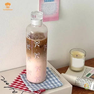 Kittenbaby 500ML Nơ Chai Nước Nhựa Có Cân Thời Gian Trong Suốt Cốc Nước Thể Thao Ngoài Trời Trường Học Uống Nước Mới