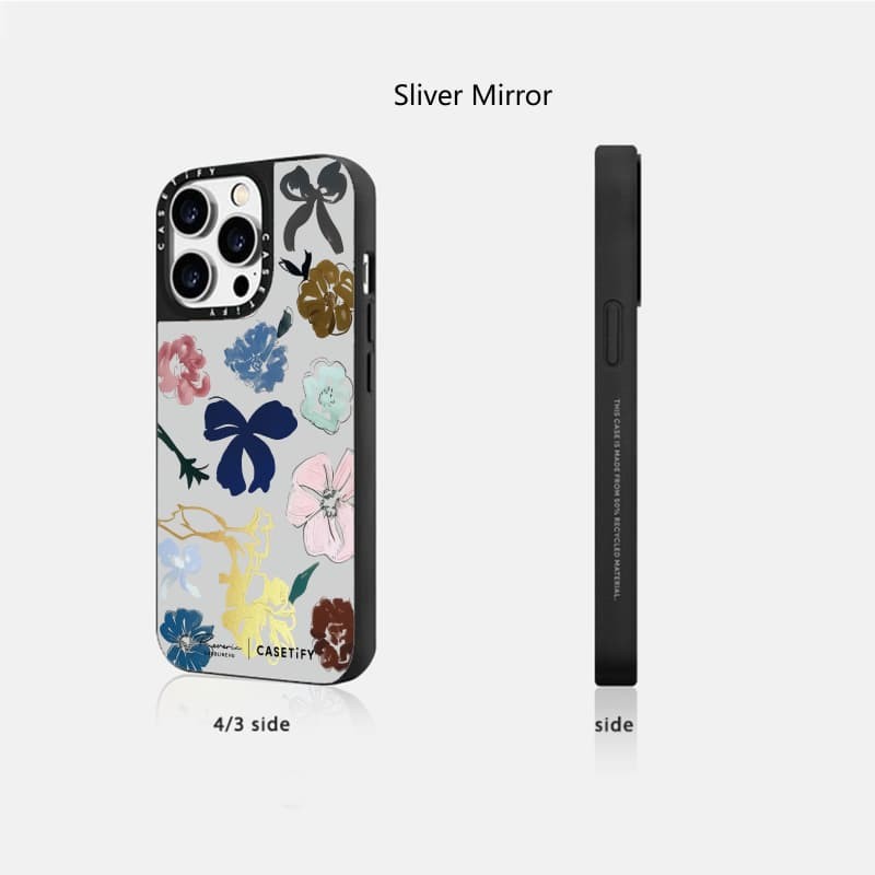 CASETiFY X Reverie của Caroline Hu Flower Case Hút từ tính Vỏ IPhone Gương đen & bạc IPhone 16 15 14 13 12 Pro Max Plus Ốp điện thoại cứng có hộp khắc logo