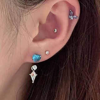Siêu lấp lánh màu xanh đầy màu sắc vòng móng ngựa tai đinh xương Mặt dây chuyền nhỏ hình kim cương 1.2 bông tai độc đáo bằng thép titan