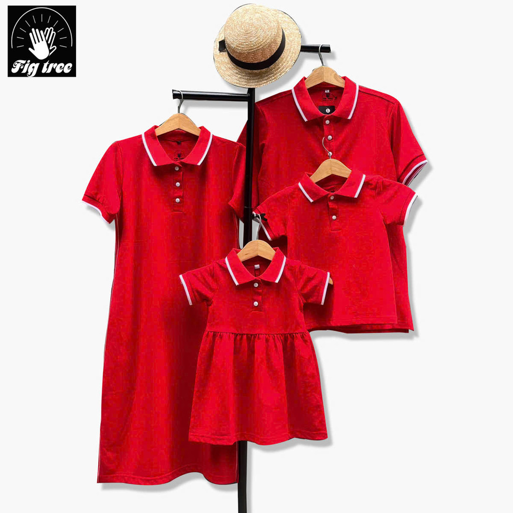 Set Đồng Phục Gia Đình Fig Tree Thun Polo Màu Đỏ New, Vải Cá Sấu Dày Dặn, Hàng thiết kế, Nhiều size