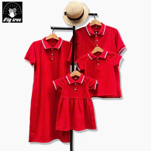 Set Đồng Phục Gia Đình Fig Tree Thun Polo Màu Đỏ New, Vải Cá Sấu Dày Dặn, Hàng thiết kế, Nhiều size