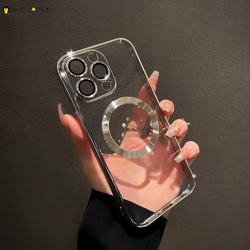 Dành Cho Xiaomi 15 14T 14 13T 12 12S 12T Pro Ultra Lite 12X Ốp Điện Thoại Có Vòng Thu Hút Từ Tính Mạ Bạc Đen Sáng Bóng Trong Suốt Vỏ Mềm Ốp Lưng