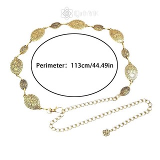 Qrhyk Phong Cách Retro Nữ Dây Thắt Lưng Kim Loại Có Thể Điều Chỉnh Trang Trí Vòng Tròn Khắc Dây Xích Thắt Lưng Phong Cách Cao Cấp Phụ Kiện Mới