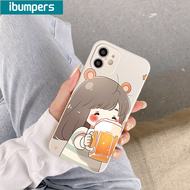 ibumpers Ốp Lưng IPhone Ngộ nghĩnh Cặp Đôi Dễ Thương Uống Bia Họa Tiết Cho IPhone 16 15 14 12 13 11 Pro Max IP 7 8 Plus X XS XR Ốp Điện Thoại Silicon Mềm Chống Sốc
