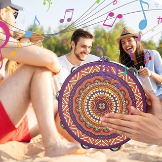 Trống cầm tay Tambourine bằng gỗ 10 Inch với hàng đôi 16 chiếc chũm chọe kim loại Jingles Nhạc cụ gõ cho trò chơi trẻ em Người lớn Áp dụng cho nhà thờ Tiệc KTV