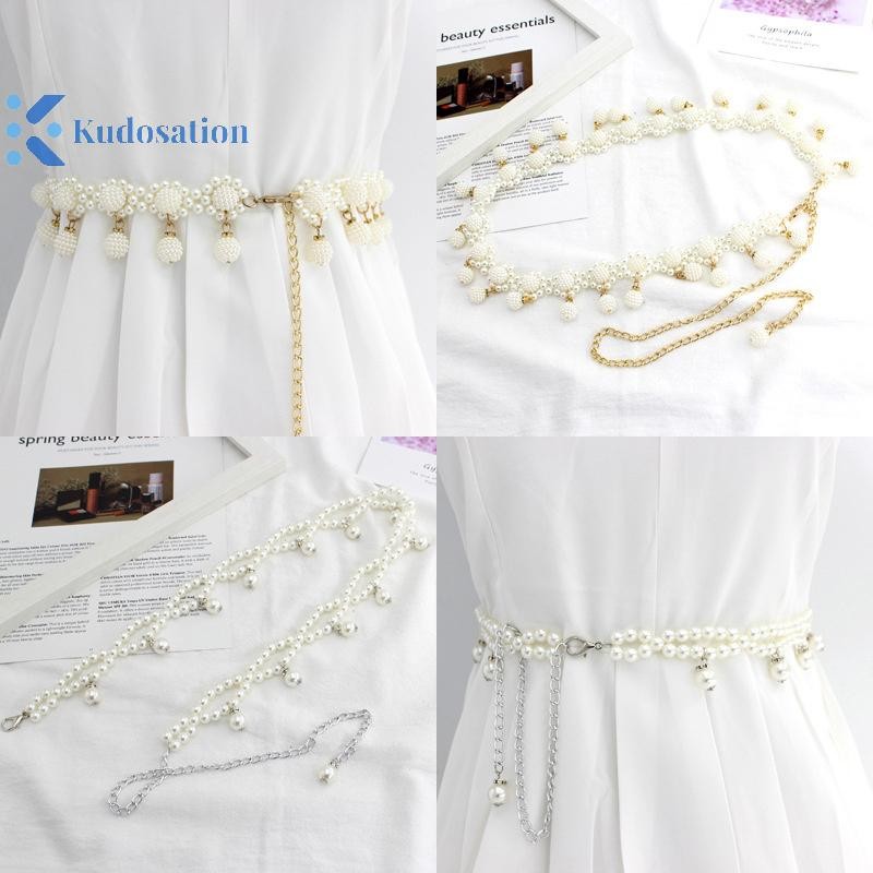 Kudosation Ngọc Trai Ghép Thắt Lưng Nữ Thanh Lịch Đa Năng Co Giãn Thiết Kế Eo Thời Trang Đính Hạt