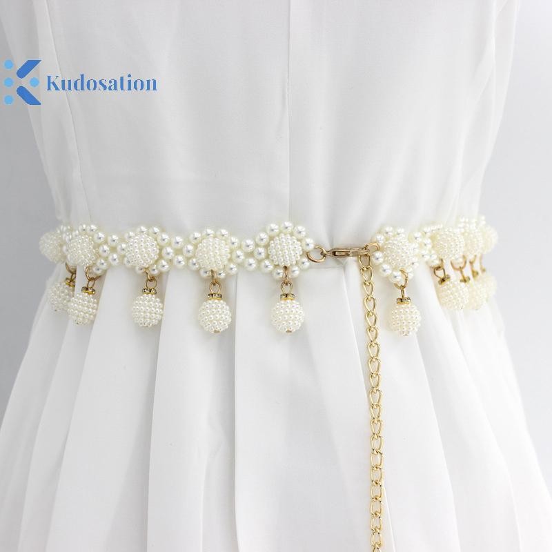 Kudosation Ngọc Trai Ghép Thắt Lưng Nữ Thanh Lịch Đa Năng Co Giãn Thiết Kế Eo Thời Trang Đính Hạt