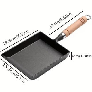 Chảo gang SOULSPACE Tamagoyaki tay cầm gỗ chống dính hình chữ nhật, dụng cụ nấu ăn trứng Nhật