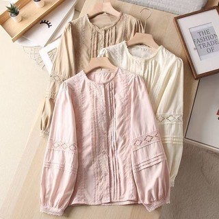 Áo sơ mi dài tay Cotton thêu ren dáng rộng phong cách Hàn Quốc dành cho nữ