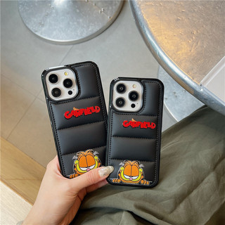 Áo khoác bông cotton, vỏ điện thoại hình mèo Lazy Coffee cho iPhone 16 15 14 12 11 13 Pro Max