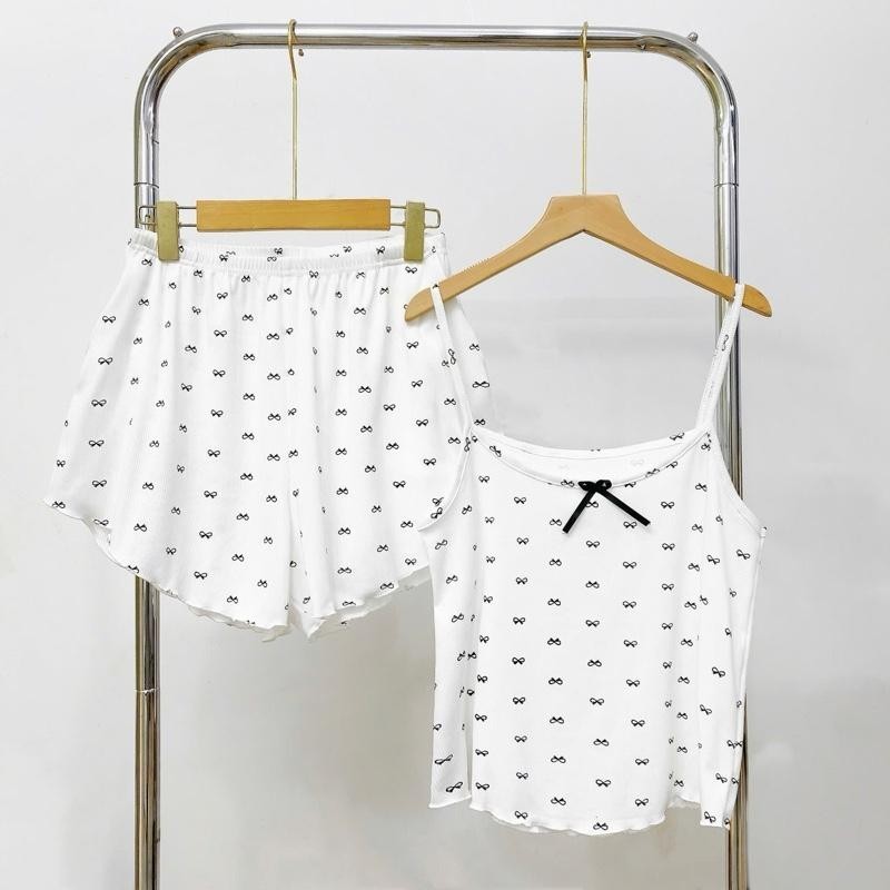 Set Đồ Bộ Bigsize Nữ Áo 2 Dây Nơ Xinh Quyến Rũ Phối Quần Đùi Lưng Thun Mềm Mát Co Giãn SET827