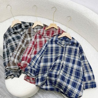 Áo sơ mi bigsize tay dài caro đơn giản khoác ngoài form rộng hottrend dễ phối đồ cho nàng 55 - 95 kg - SM182