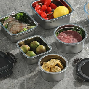 Maybest Hộp đựng thực phẩm bằng thép không gỉ Hộp giữ tươi Nắp kín giòn Bữa ăn trưa Chuẩn bị Bảo quản Tủ lạnh Bộ bếp Bát vuông tròn {VN}