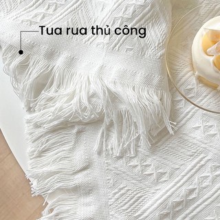 Khăn Trải Bàn Cotton Cao Cấp 90*90cm, Dệt 3D, Dày Dặn Phong Cách Hiện Đại và Bắc Âu