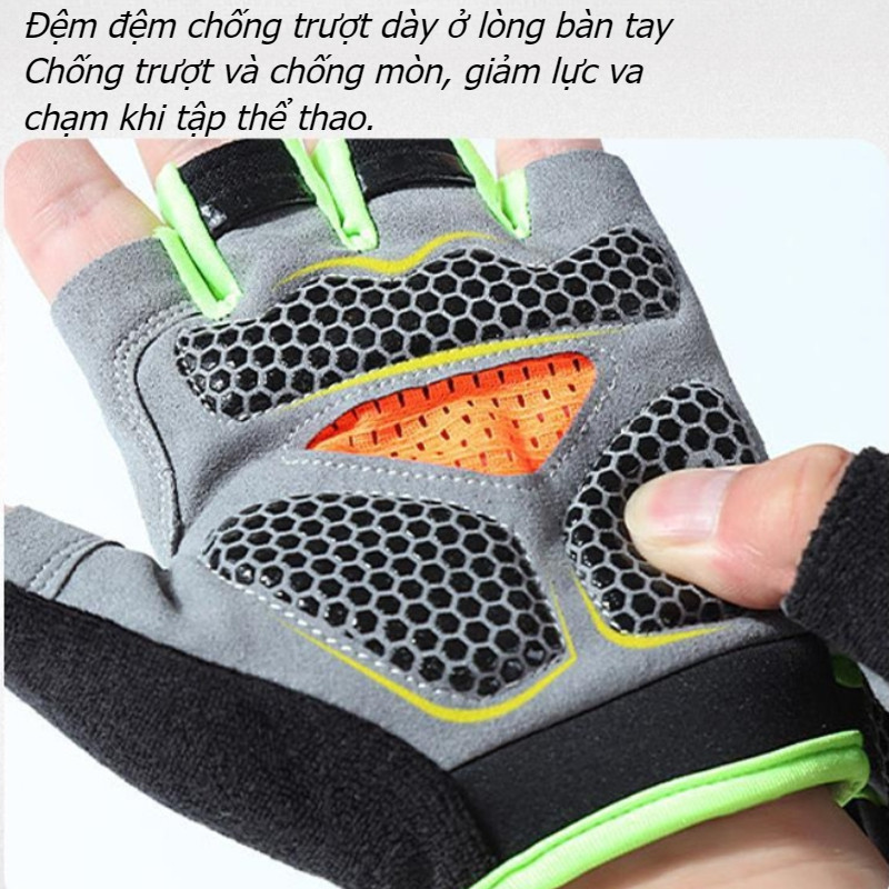 Găng tay Bao tay Thể Thao tập gym Nửa Ngón Chống Sốc chống trượt Cho Nam Nữ,Găng tay giảm xóc tổ ong