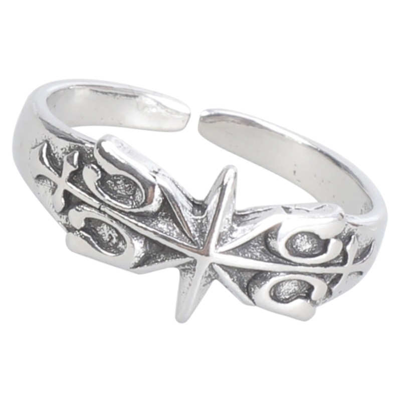 VIC Handmade Vintage Hexagram Nhẫn Mạ Bạc Kim Loại Nhẫn Ngón Tay Phụ Kiện Văn Hóa Huyền Bí Trang Sức Cho Thời Trang Trung Hoa