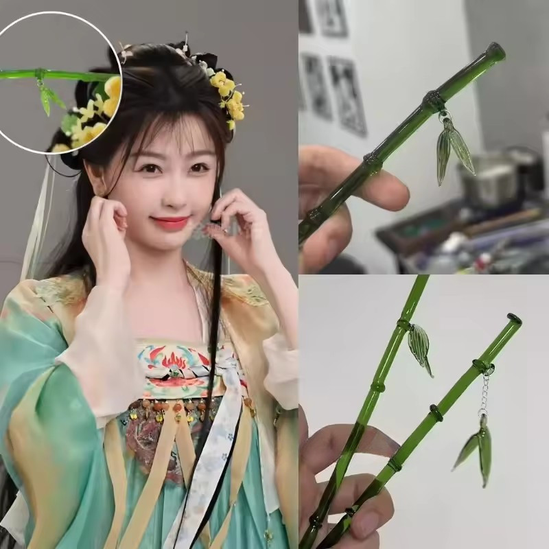Thời Trang Cổ Phong Cách Trung Hoa Nhựa Xanh Lá Tre Tóc Dính Cho Nữ Bé Gái - Trang Sức Vintage Phụ Kiện Tóc Xu Hướng Quà Tặng