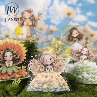 Jianwu Một Câu Chuyện Trong Hoa Series Kawaii Cô Gái Nhân Vật Hoa Phong Cảnh Chất Liệu Cắt Dán PET Nhãn Dán Sáng Tạo Tạp Chí Văn Phòng Phẩm