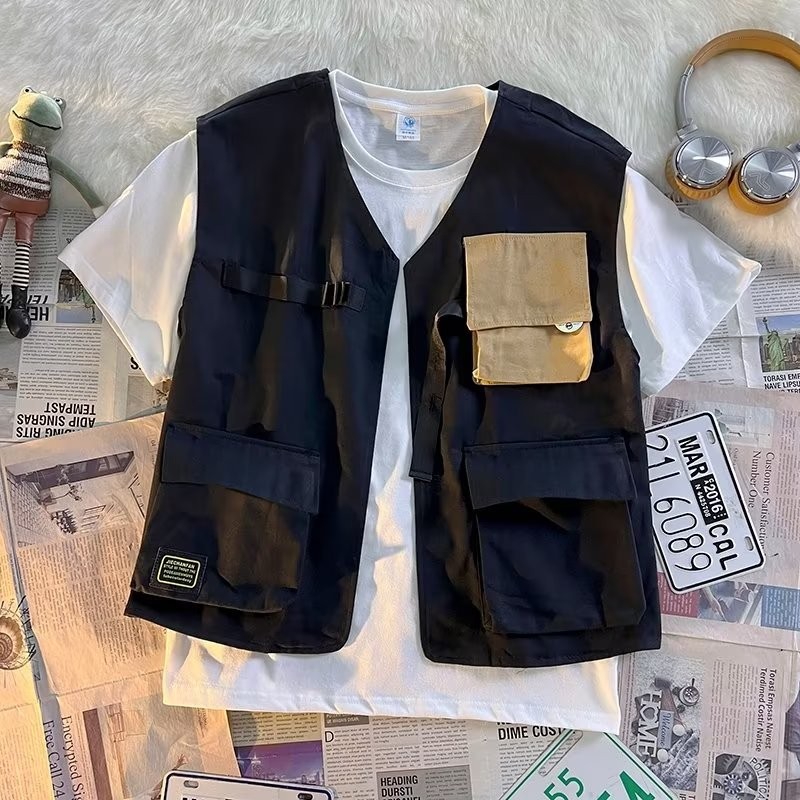 Nhật Bản Nhiều Túi Dụng Cụ Vest Nam Hợp Thời Trang Chiến Thuật Áo Vest Mùa Hè Khâu Hip-Hop Đường Phố Cao Cấp Chức Năng Phong Cách Eoco