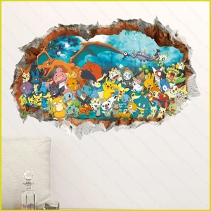 PS1 Pokemon anime Hoạt Hình Trẻ Em Phòng Ngủ Trang Trí Tường Graffiti Miếng Dán Pikachu 3d Lập Thể HD Dán SP1
