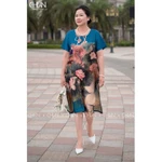 Đầm trung niên Bigsize suông lụa tơ tằm ChiAn CDNT25016G – Họa tiết hoa sen đồng nội tinh tế, chất lụa cao cấp mềm mát — ảnh 3