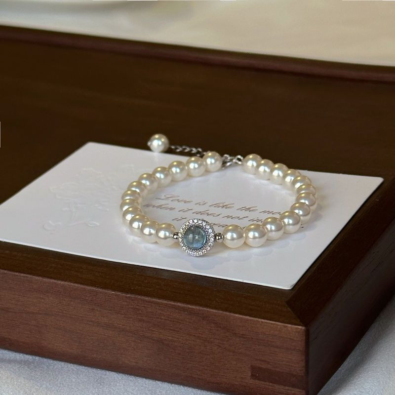 Vòng tay hạt ngọc trai nước ngọt Aquamarine tự nhiên sang trọng nhẹ nhàng với thiết kế độc đáo